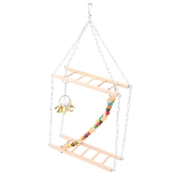 parrot toys pet hanging ladder bridge steps stairs climbing swing double layer wood hamster parrot cage toy bird accessories