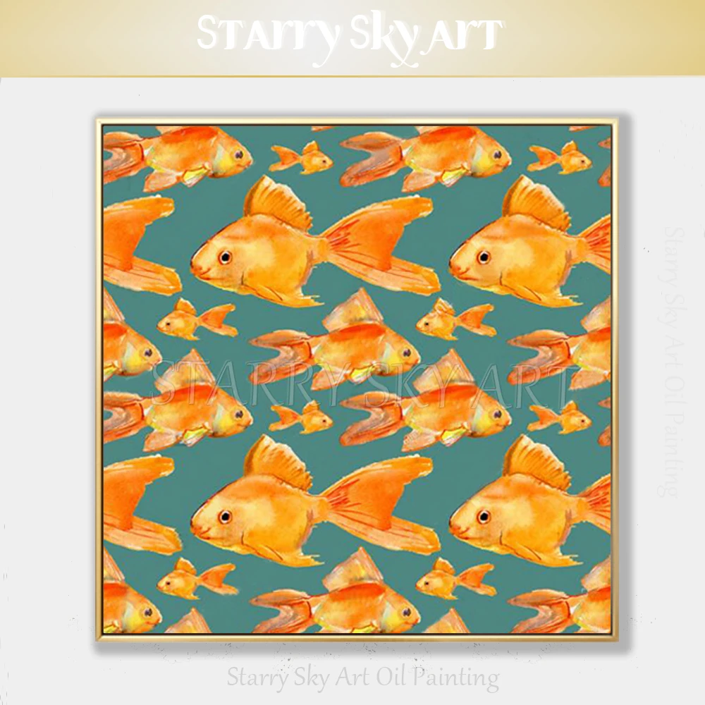 

Excellent Artist Pure Hand-painted High Quality Modern Abstract Gold Fish Oil Painting on Canvas Lovely Gold Fish Oil Painting
