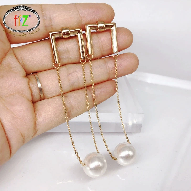 Женские серьги с гипоаллергенным жемчугом F.J4Z минималистичные геометрические