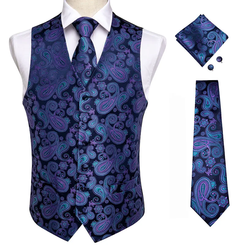 DiBanGu дизайнерский жилет для мужчин Синий Шелковый мужской с пейсли деловой
