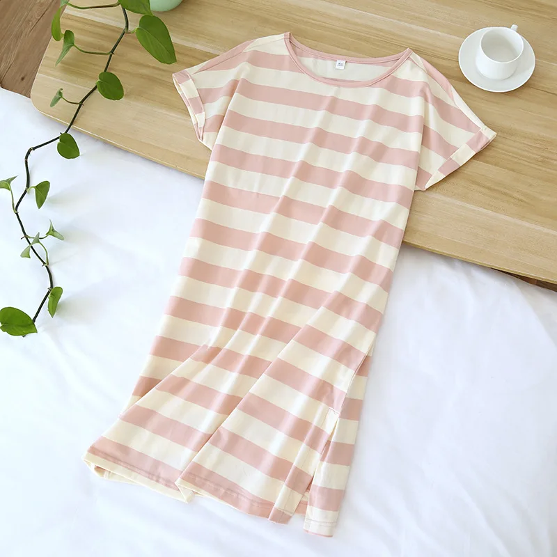 

Striped Nightgown Sleepwear Women Sleep Dress Cotton Nightwear Soft Home Dressing Gown Intimate Lingerie Casual Nightdress