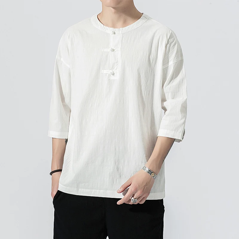 Летняя мужская осенняя куртка Tang в китайском стиле с пряжкой-пластиной хлопковая