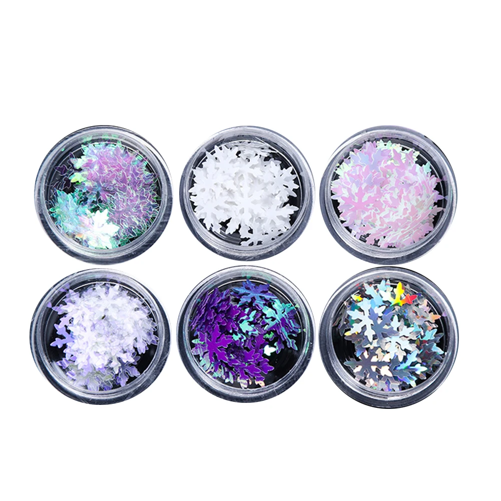 

6 Boxes Christmas 3D Glitter Snowflake Sequins Nail Art Shiny Ultra-thin Flake DIY Manicure Decorations Nail Accessories