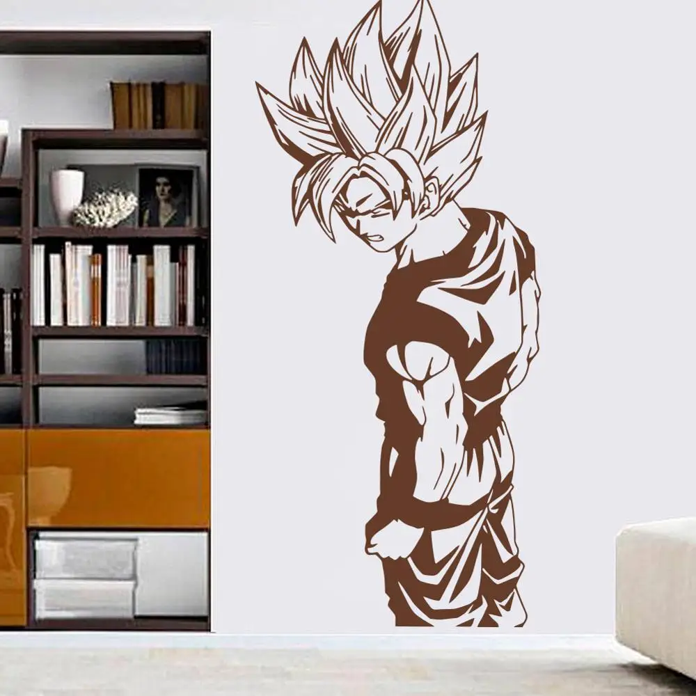 Наклейка на стену Супер Saiyan Goku виниловая наклейка на стену-Dragon Ball, настенная художественная наклейка, наклейка для детской комнаты, декоративная наклейка на стену