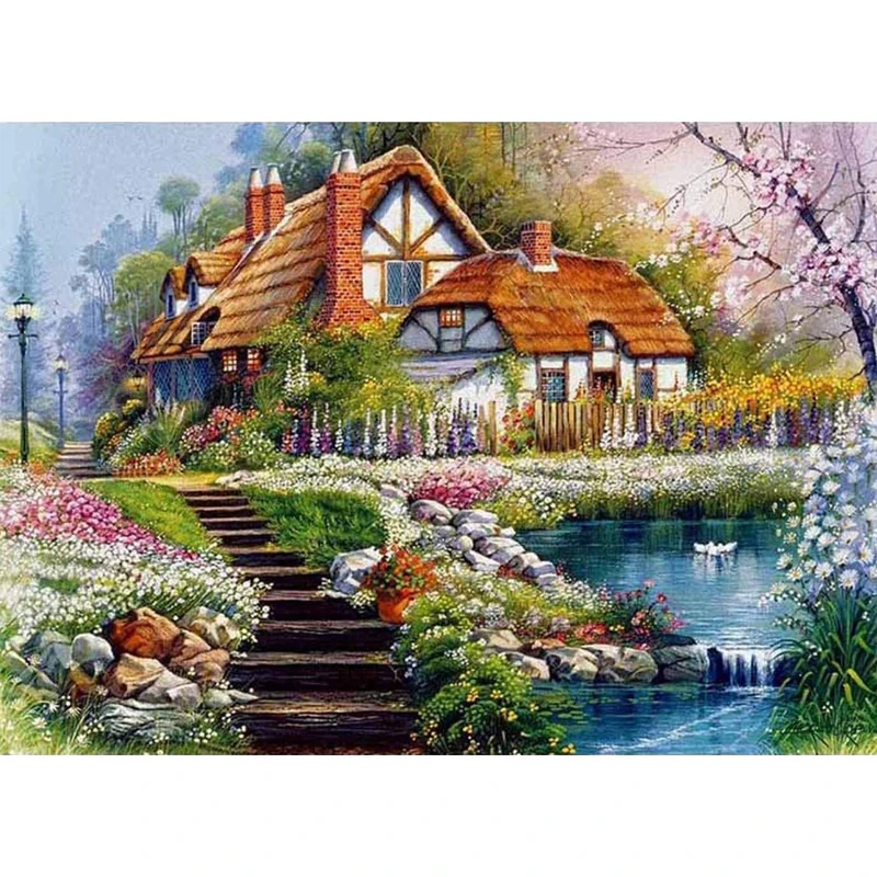 Diamond Embroidery House Mosaic Craft Kit Sale 5D DIY Diamond Painting Landscape Pictures Of Rhinestones Fall Decorations