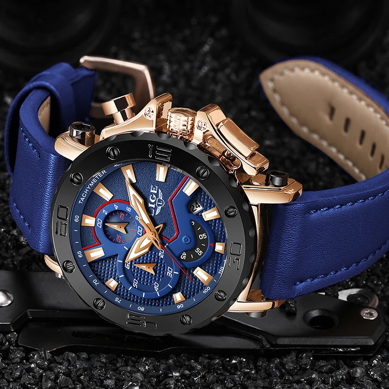 LIGE Роскошные брендовые Мужские Аналоговые кожаные спортивные часы мужские