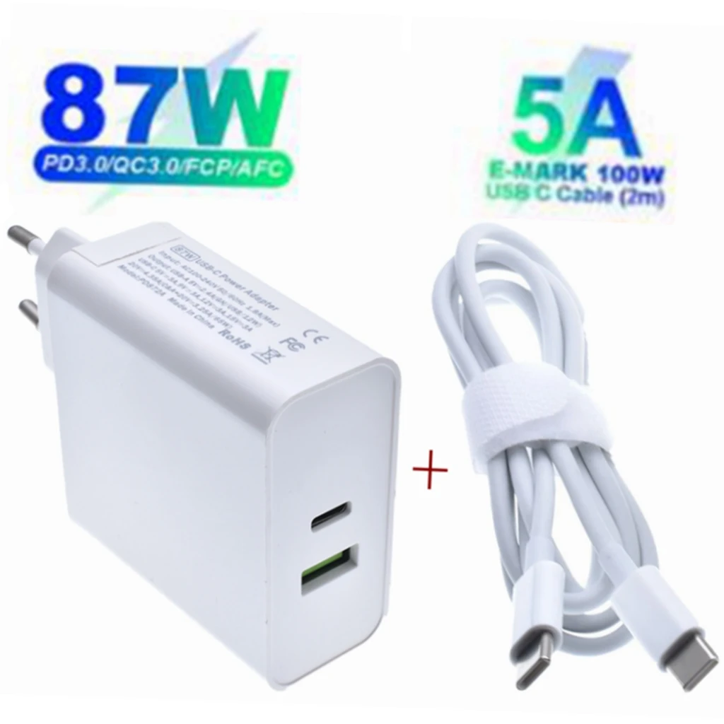 

87W USB C Power Adapter Charger for Macbook Air Pro 13 15 USB Type C PD Charger for Asus Hp Lenovo Laptops 5V USB Phone Charger
