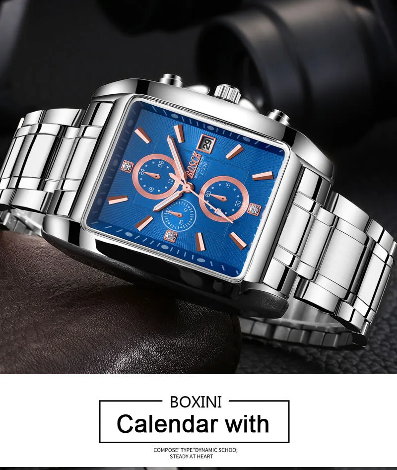 Часы наручные BOSCK Мужские кварцевые роскошные брендовые полностью стальные