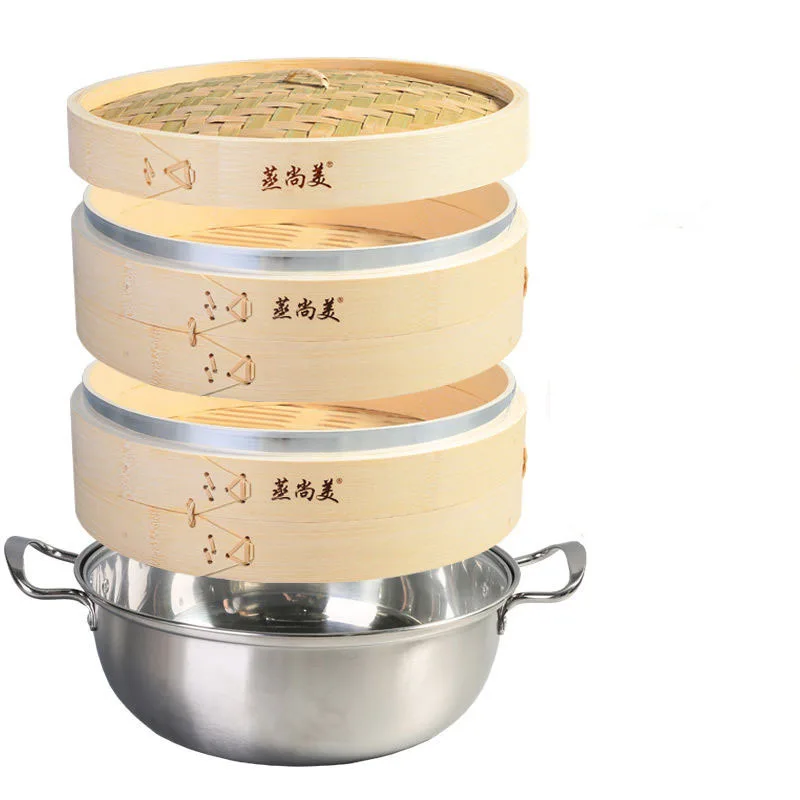 

Stainless Steel Steamer Steamer Composite Bottom Thick Double Bottom Soup Pot Handle Bamboo Steamer Three-layer Steamer Drawer