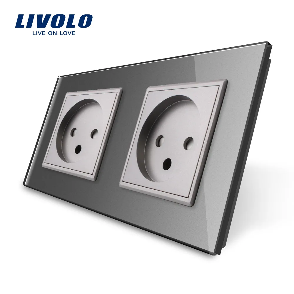 Grey without logo Livolo/Стандартный двойной Израиль Мощность гнездо, Стекло Панель, переменный ток, 100~ 250V 16A стены Мощность гнездо, C7C2IL-11/12/13/15(4 цвета), без логотипа - Тип: Grey without logo