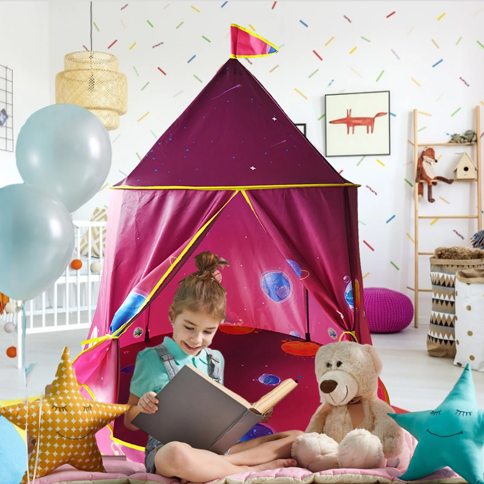 

3 Colors Kids Play Tent Playhouse Space World Castle Tents Portable Folding Indoor Privacy Yurt Play Tent For Children