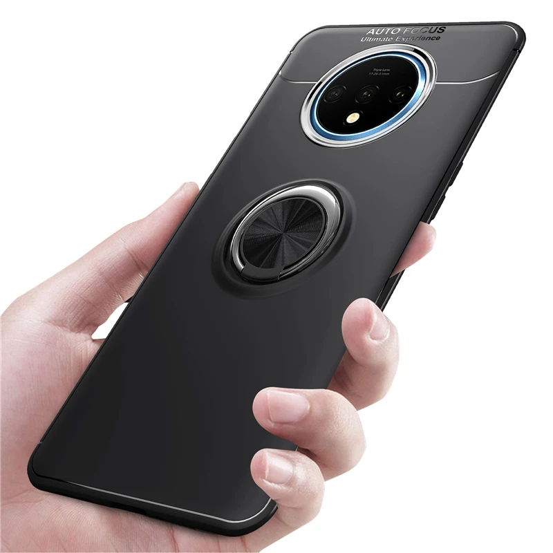 Для Oneplus 7T чехол из мягкого ТПУ силикона с металлическим кольцом на палец матовая