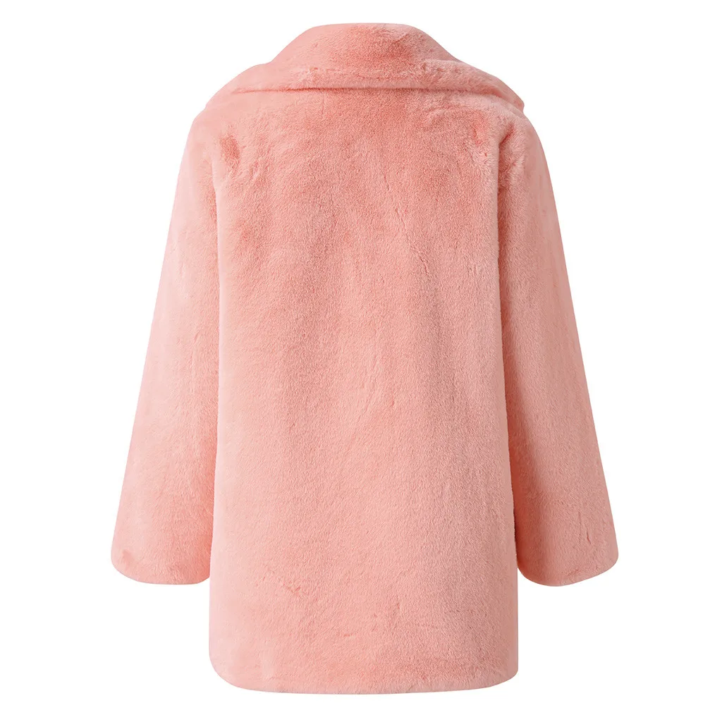 Winter Women Faux Fur Coat Solid Long Sleeve Jacket Cardigan Pock Overcoat Warm Outwear Yellow Pink Blue Wine Black Fur Coat