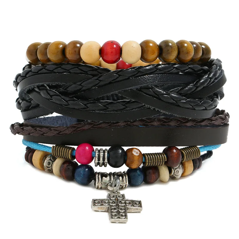 Новые модные богемные плетеные браслеты с крестиком для женщин в форме Креста