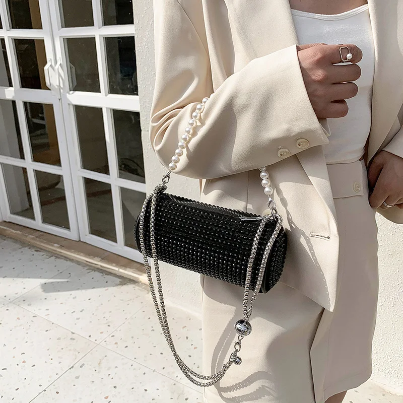 

Small Shoulder Bags For Woman Bright Diamonds Clutch Bag Lady Retro Armpit Handbag And Purse Chain Mini Cross-body Bags