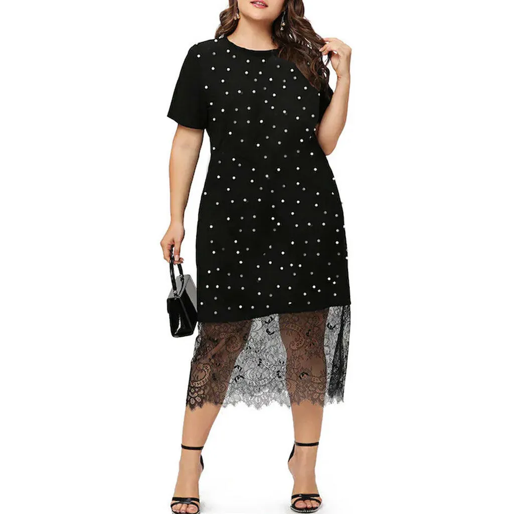 Модное женское платье размера плюс повседневное кружевное Vadim с круглым вырезом