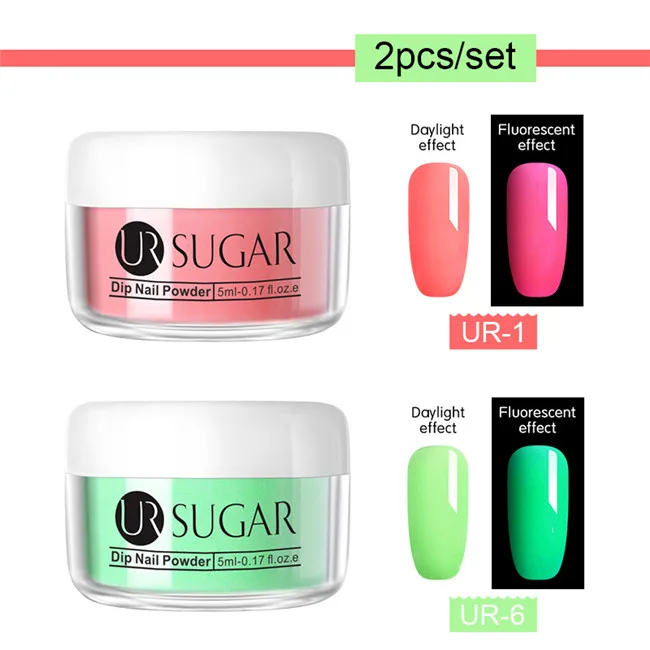 2pcs set4 Ur Sugar 5 мл флуоресцентный блеск Dip порошок для ногтей голографический градиентный французский пигмент погружающийся порошок для ногтей украшение для ногтей - Цвет: 2pcs set4