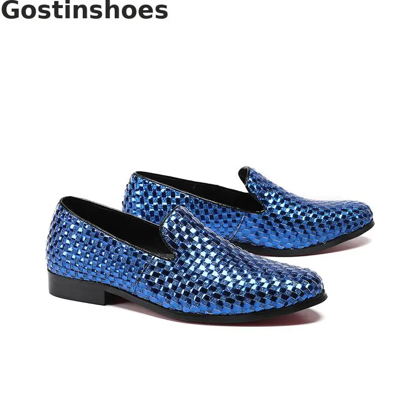 Синяя обувь из натуральной кожи ручной работы Модные мужские повседневные