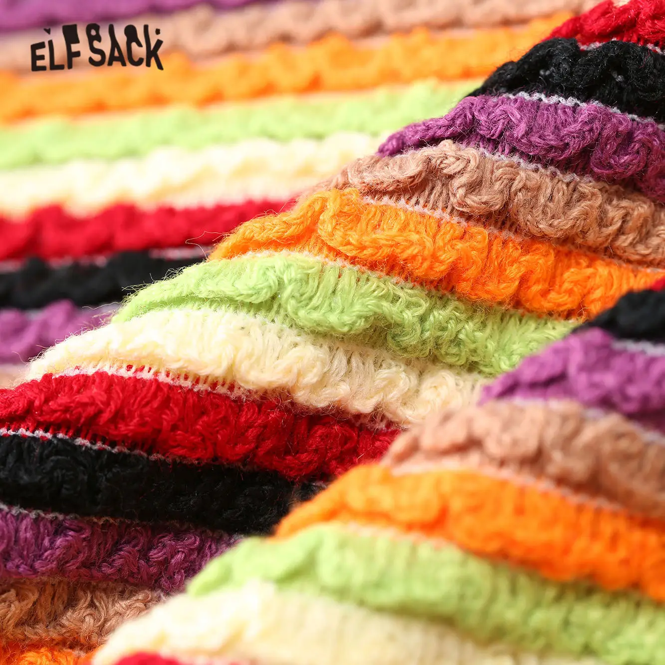 ELFSACK Rainbow Striped Korean Knit Pullover Sweater Women Clothes 2020 Spring Vintage Colorblock Female Slim Office Ladies Tops | Женская