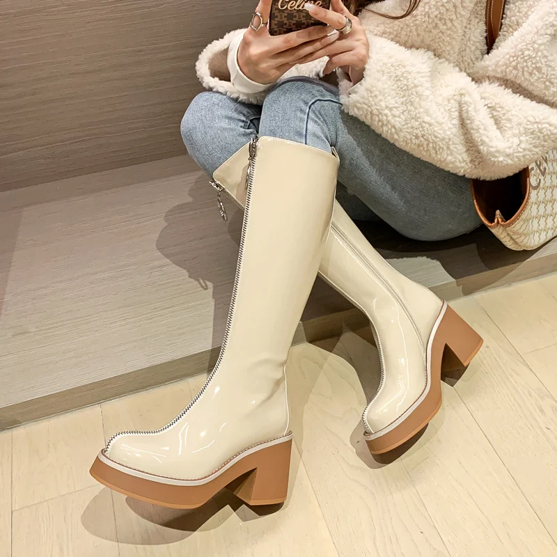 

Сапоги-мартинсы женские на толстом каблуке, с молнией спереди