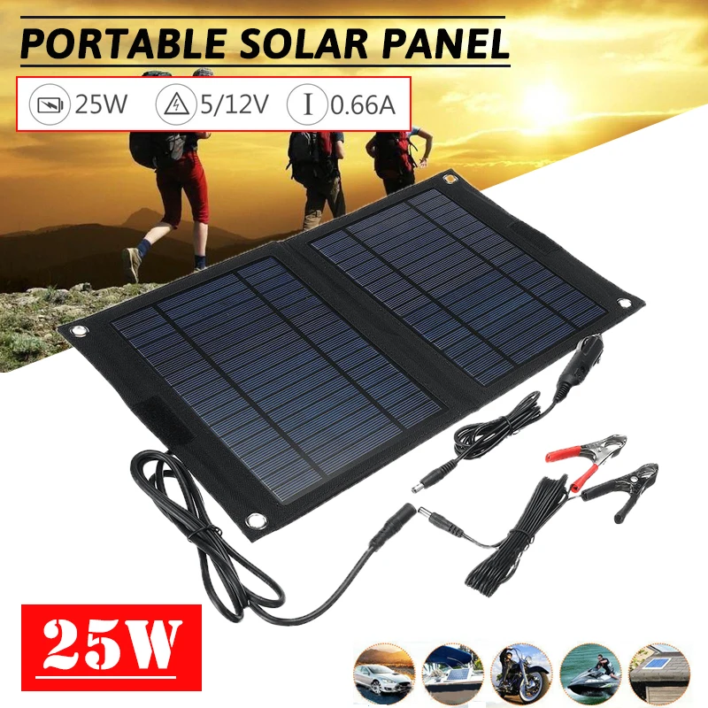 

Mayitr 18V 25W Solar Panel Portable Foldable Outdoor Camping Solar Battery Kits 5V USB Phone Charger Power Supply Accessories