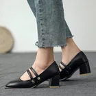 Женские винтажные босоножки PAMANNI на блочном каблуке с круглым носком и узкими ремешками женские элегантные туфли-лодочки Мэри Джейн без шнуровки