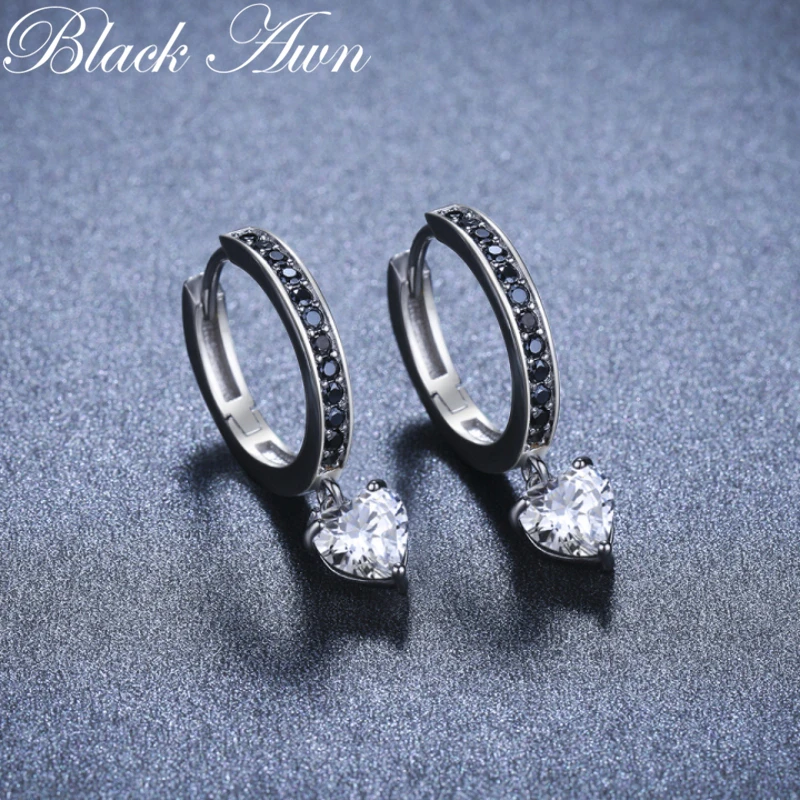 

Black Awn Classic 925 Sterling Silver Trendy Spinel Engagement Hoop Earrings for Women Fine Jewelry Bijoux I122