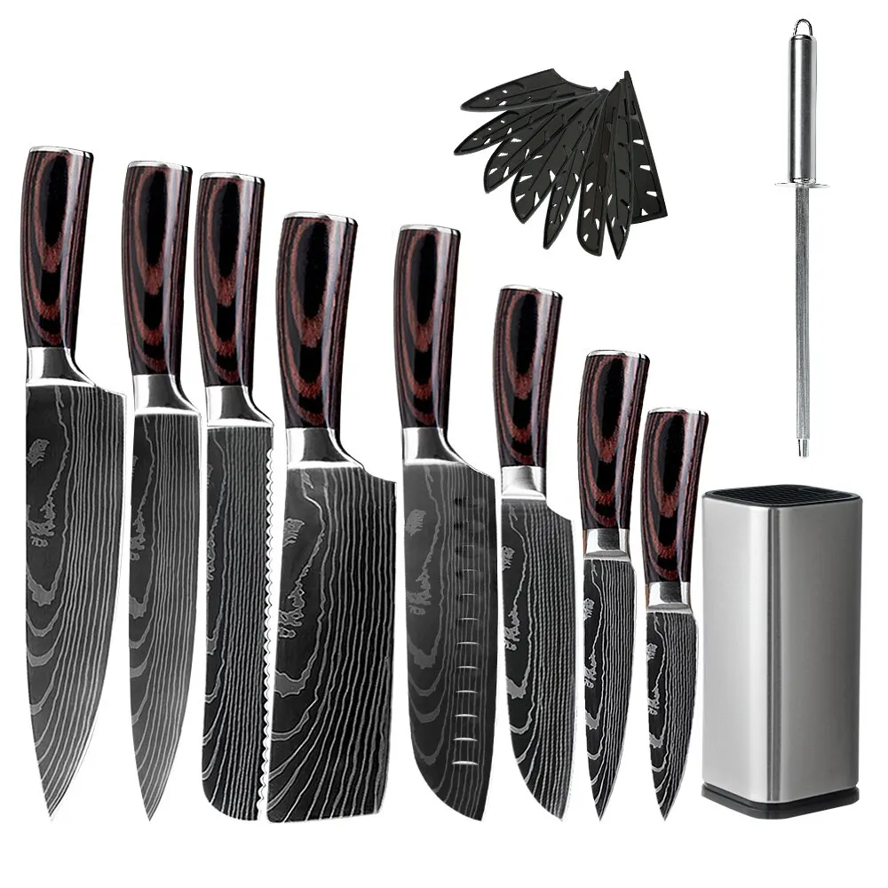 Набор дамасских кухонных ножей японские резцы сантоку из нержавеющей стали 7Cr17