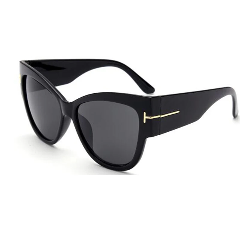 Блестящие черные женские негабаритные солнцезащитные очки кошачий глаз