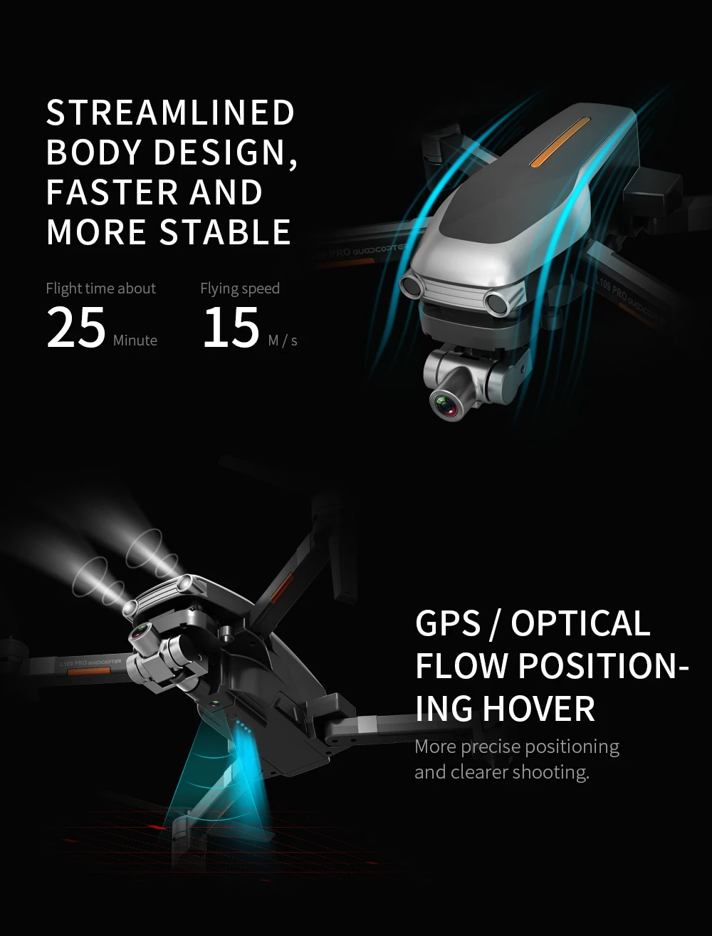 Радиоуправляемый квадрокоптер L109 Pro Drone GPS 4K HD двухосевая стабильная камера с