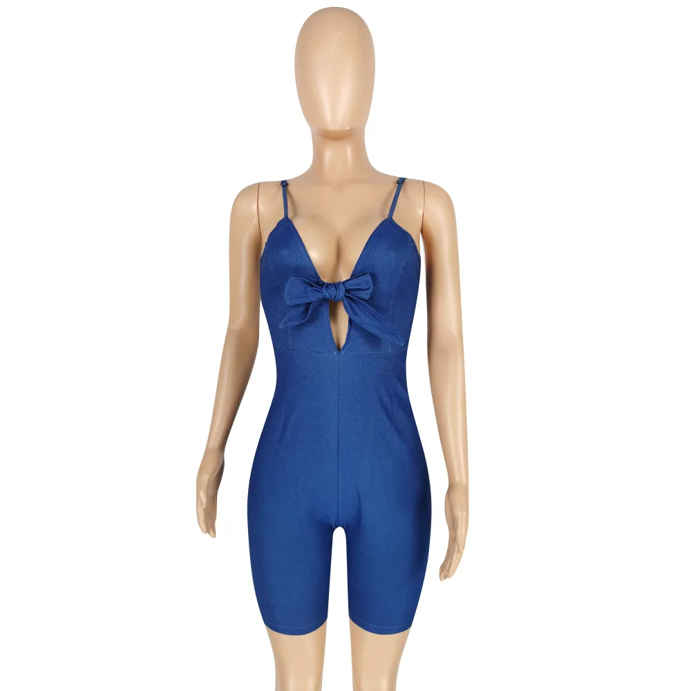 Women's Summer Jumpsuit Solid Color Off-Shoulder Casual Tight Sexy Deep V Neck Shorts Women's 2021 Fashion Combinaison Femme