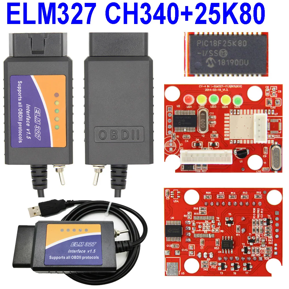 Автомобильный диагностический сканер ELM 327 V1.5 USB ELM327 PIC18F25K80 CH340