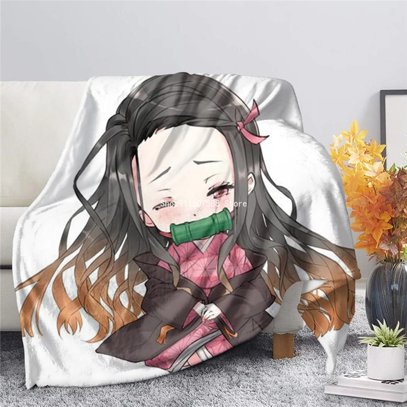 

Devil's Blade Anime Flannel Blanket Home Decorative Cartoon Anime Demon Slayer Spring/Autumn Quilt for Adult Kids Bedding