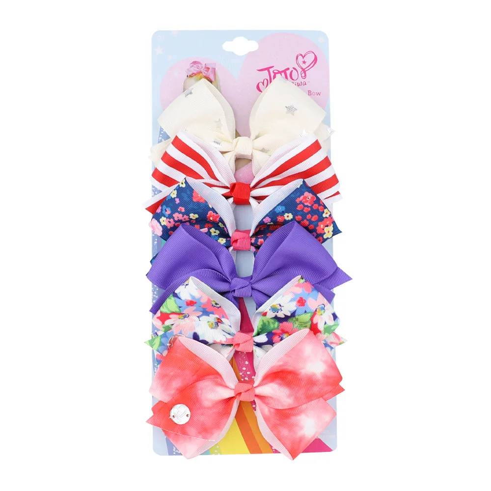 

6Pcs/Set Jojo Siwa Hair Bows for Girls Handmade Floral Printed Ribbon Bow with Alligator Clip Hairgrips Hairpin Kids Headwear