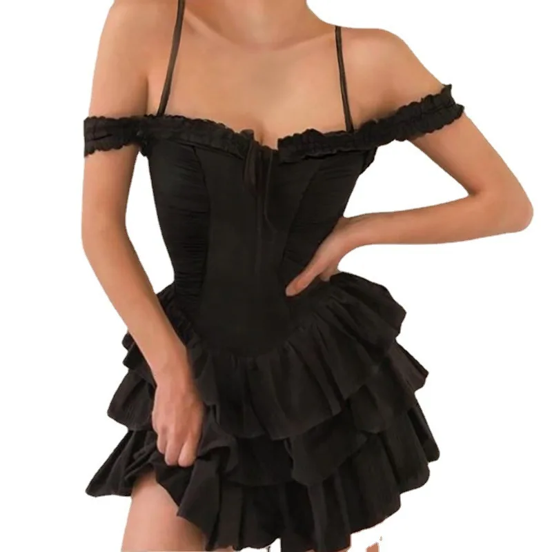 

Wind 2021 Spring And Summer New Girdle Shoulder Solid Color Close Waist High Waist Sexy Suspender Cake Skirt Skirt