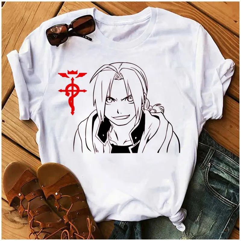 Fullmetal Alchemist T-shirt Female Harajuku Graphic Hip Hop 2020 Fun Japanese Cartoon O-Neck | Женская одежда