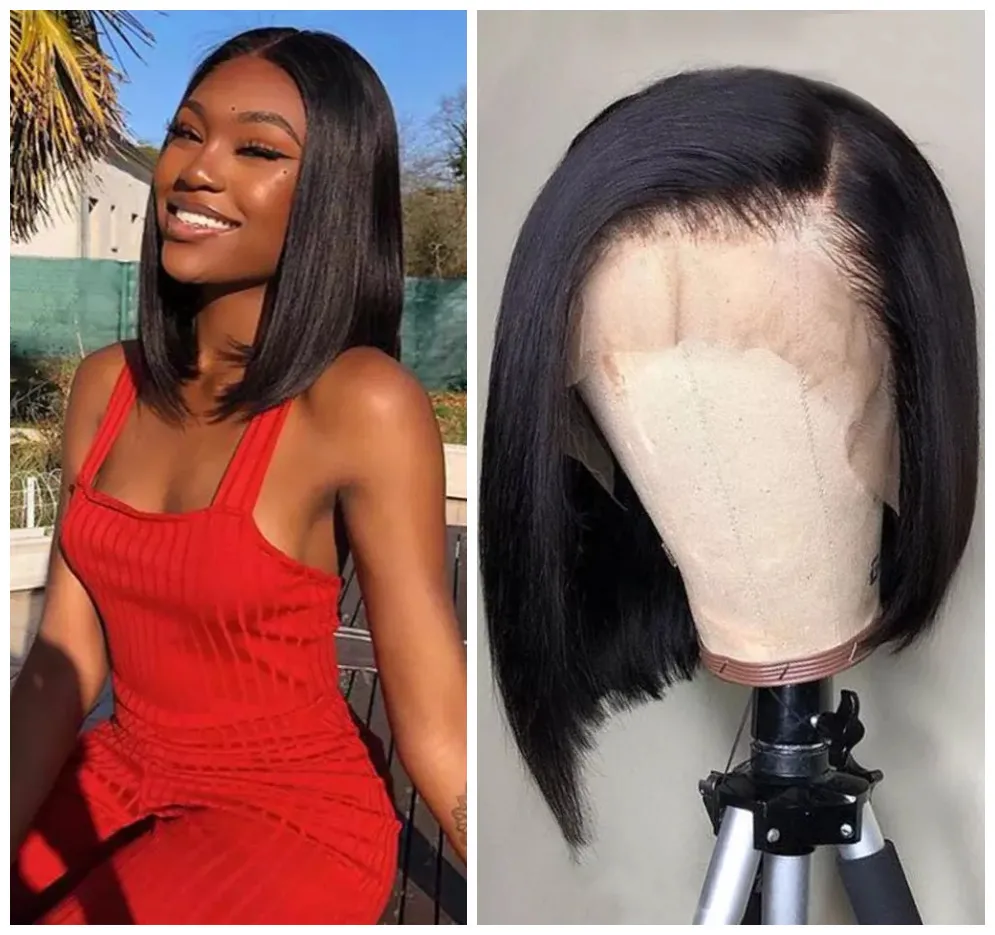 Короткие прямые парики боб из человеческих волос на сетке спереди 13*4 парик Боб