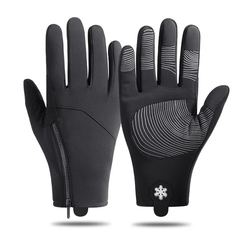 

Winter Outdoor Cycling Gloves Men's Diagonal Zipper Waterproof Warm Skiing Gloves Touch Screen Non-slip Bicycle Gloves