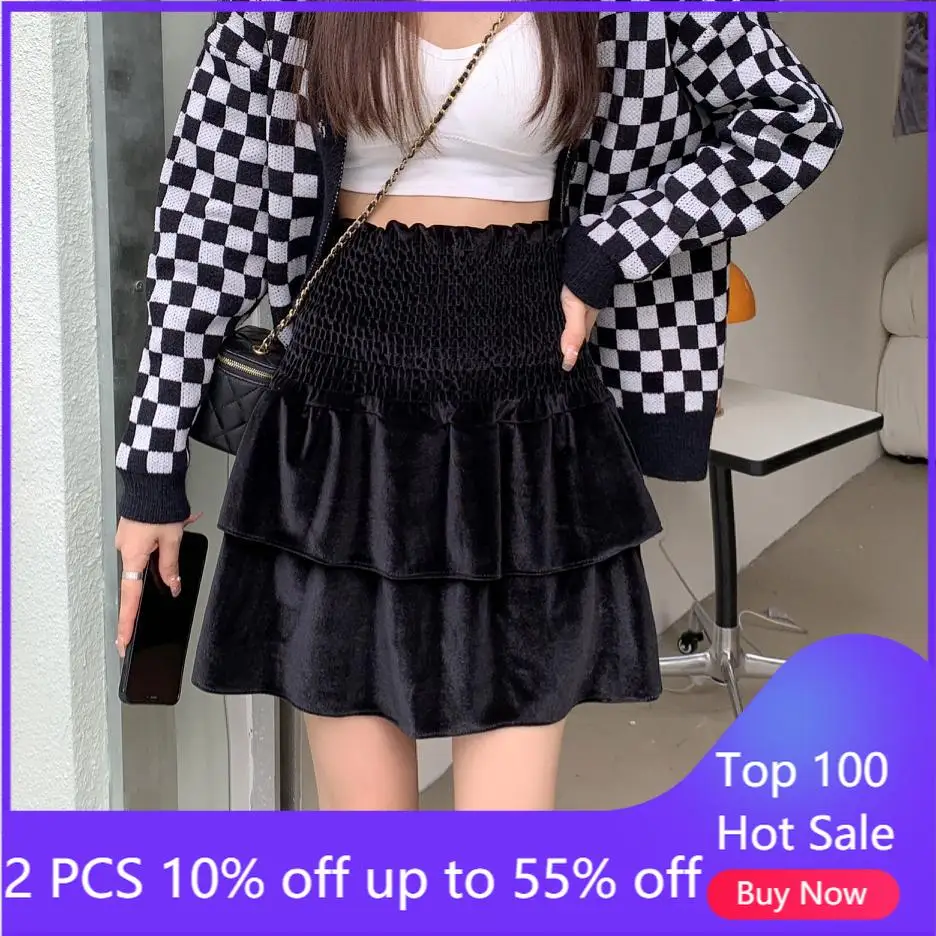 

Мини-юбка Женская осенне-зимняя бархатная эластичная юбка А-силуэта с высокой талией