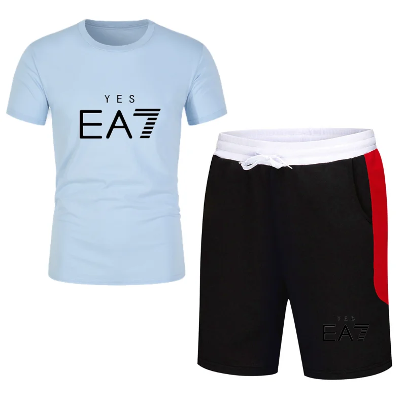 

Summer Fashion Leisure brand Men's Set Tracksuit Sportswear Track Suits Male Sweatsuit Short Sleeves T shirt 2 piece set