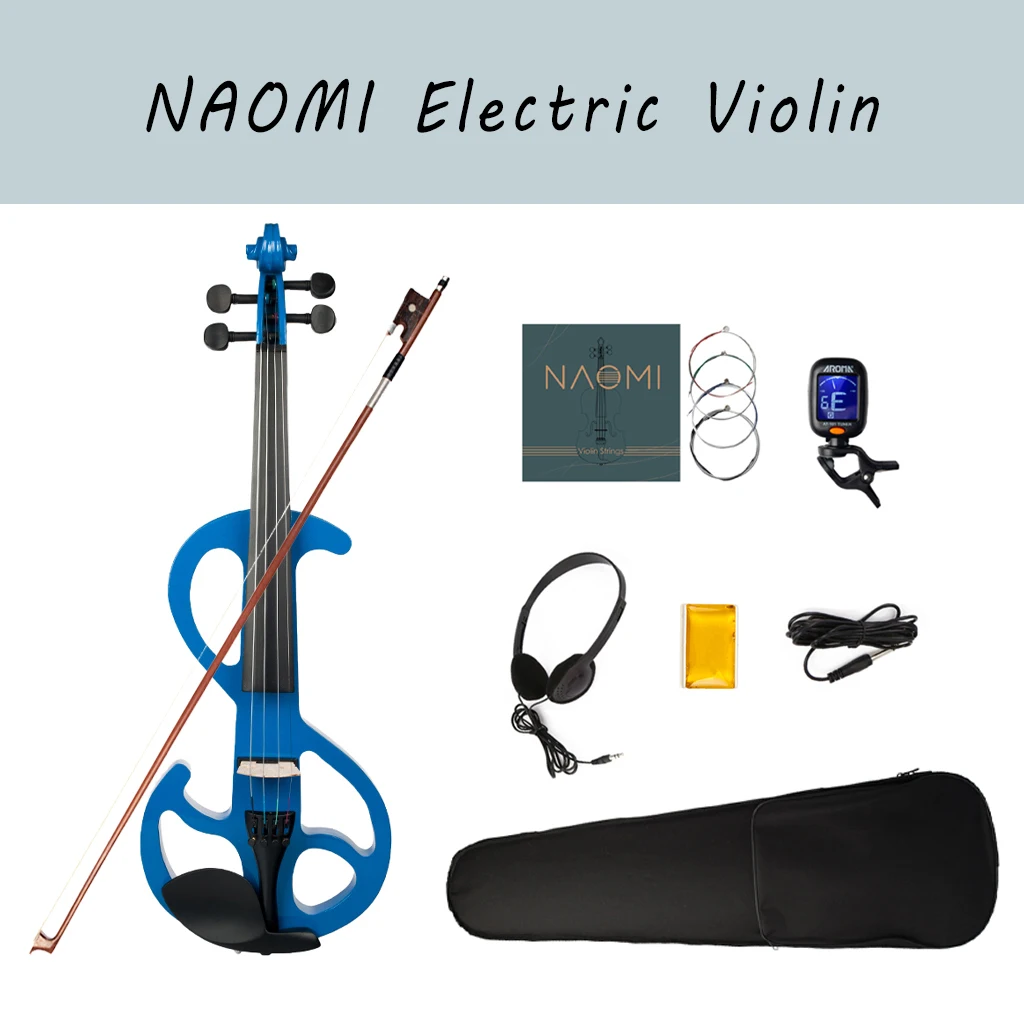 

NAOMI Electric Violin 4/4 Full Size Blue Solid Wood Silent Violin with Audio Cable and Rosin for Beginners Adults Teens