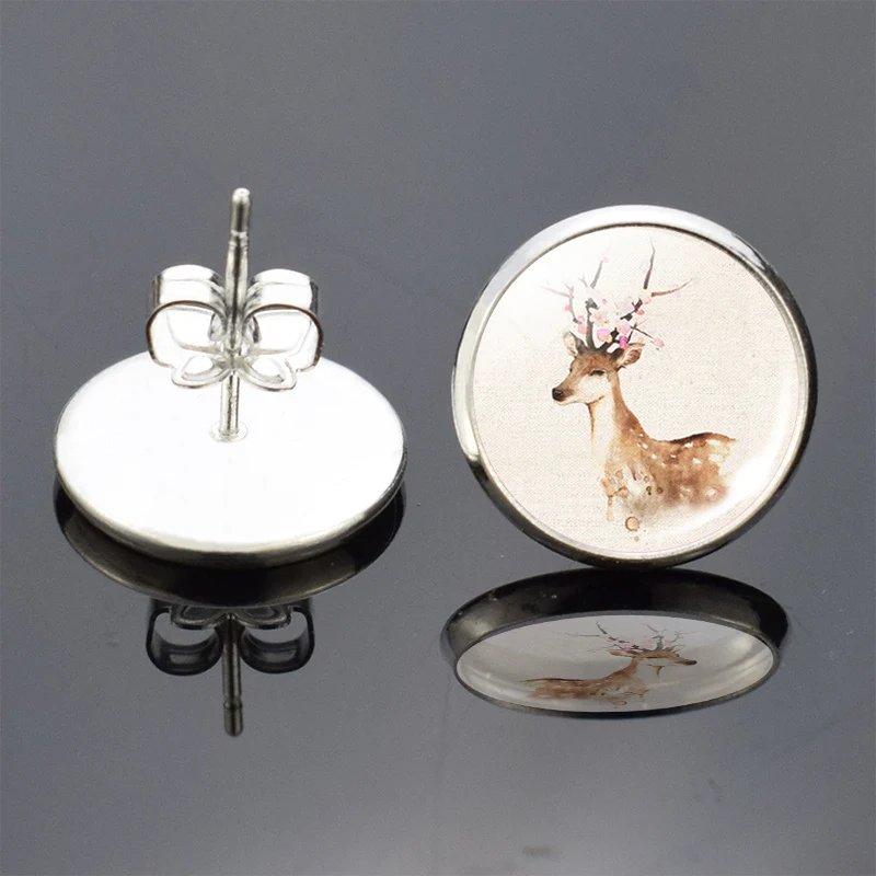 Милые животные серьги гвоздики Кролик кошка олень корова птица лошадь в виде