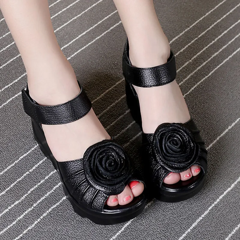 2017 Platform new women sandals soft leather summer Genuine Leather handmade comfortable flat casual | Обувь