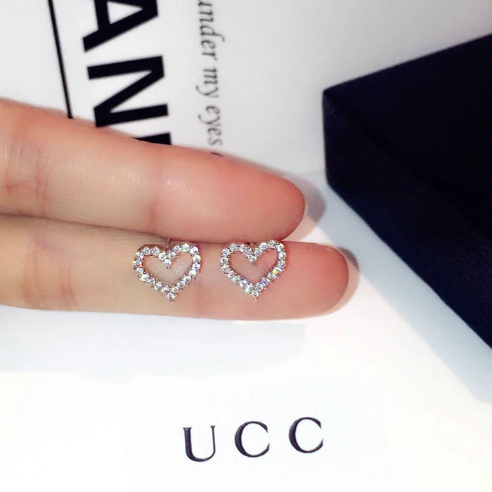 Корейские серьги S925 стерлингового серебра Цвет Сердце Bling CZ камень циркон со