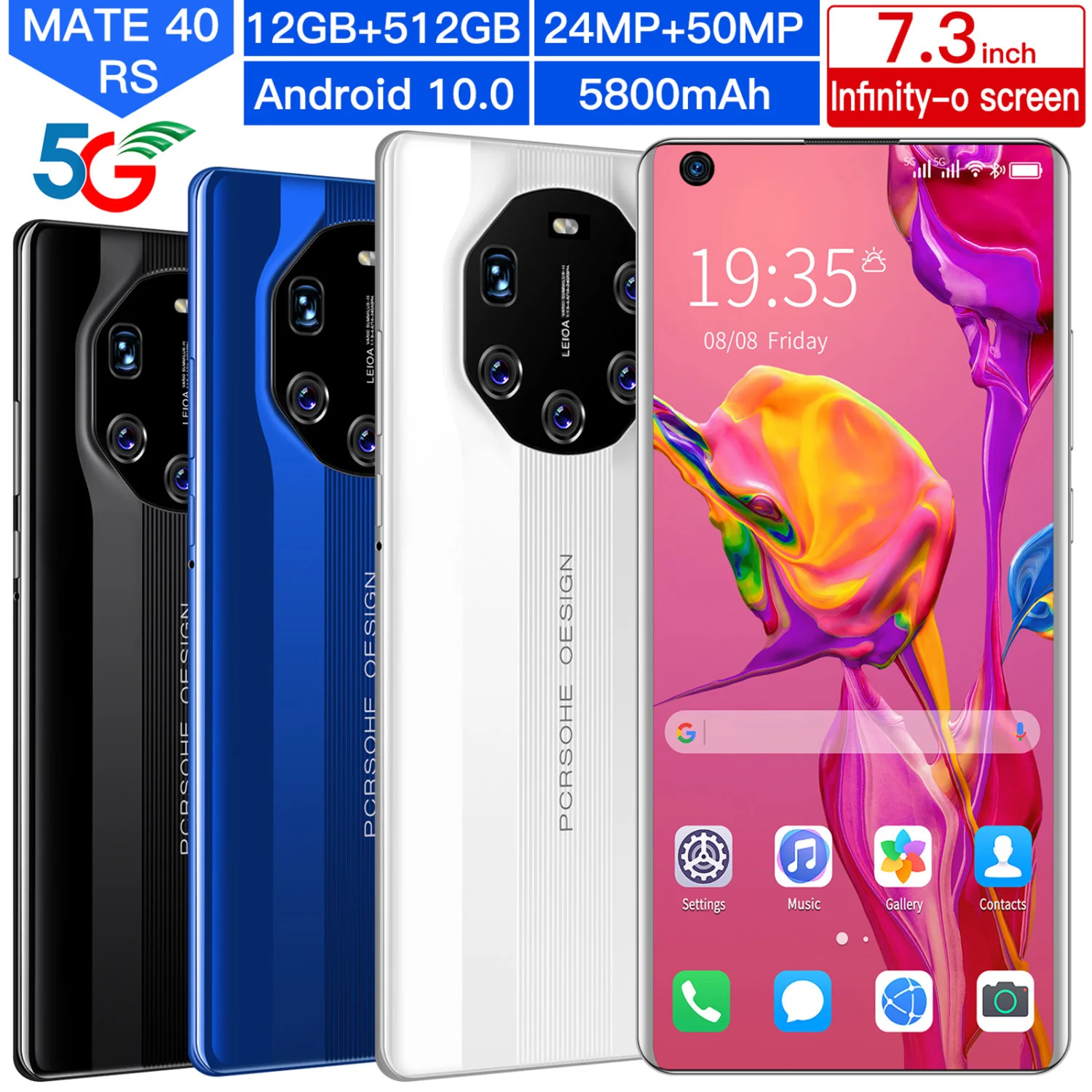 Смартфон Mate 40RS 12 Гб + 512 ГБ HD-экран 7 3 дюйма Android 10 двойной MTK 6799 Deca coresm
