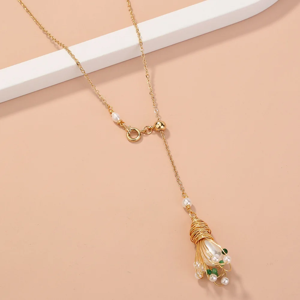 

Fashion retro handmade silk round bead flower long pendant necklace pull buckle all-match single-layer chain female