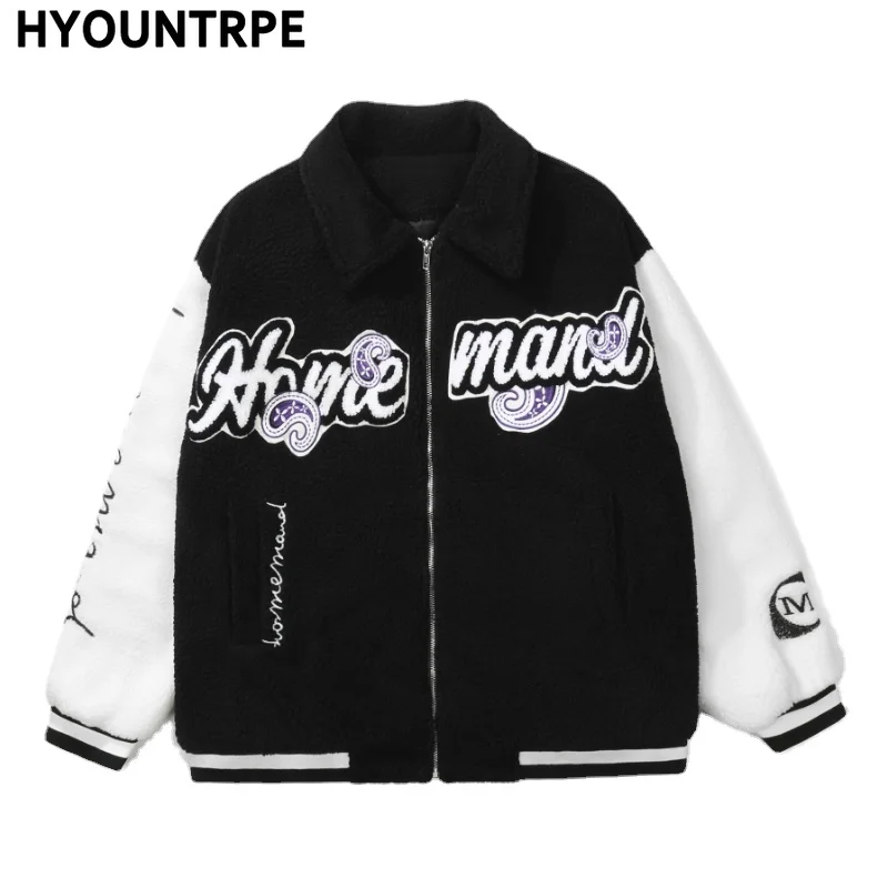

Мужские флисовые куртки и пальто с надписью, модная свободная уличная одежда с воротником-стойкой и пушистой молнией, теплые парки с хлопко...