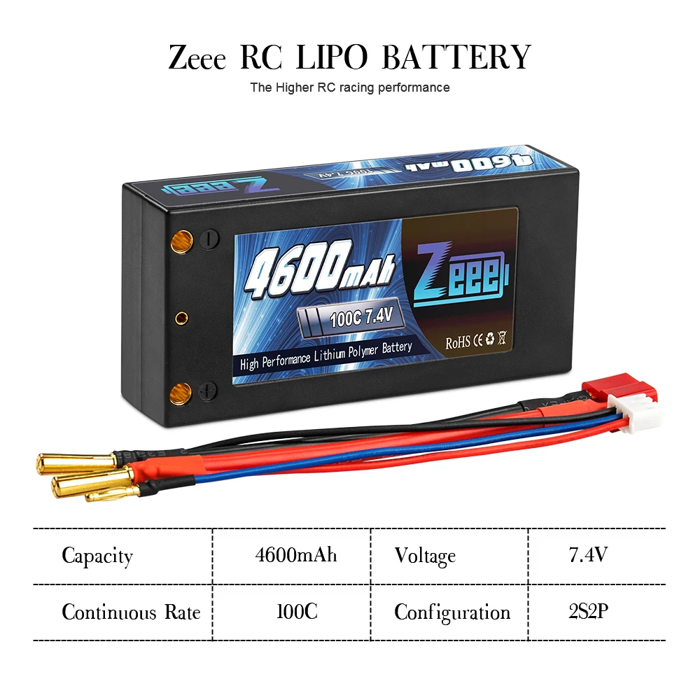 Zeee 2S шорты Lipo 7,4 V 4600 мА/ч, 100C Батарея провод с силикатной гелевой Батарея с 4 мм пуля для деканов ультра разъем для автомобилей Грузовик Лодка