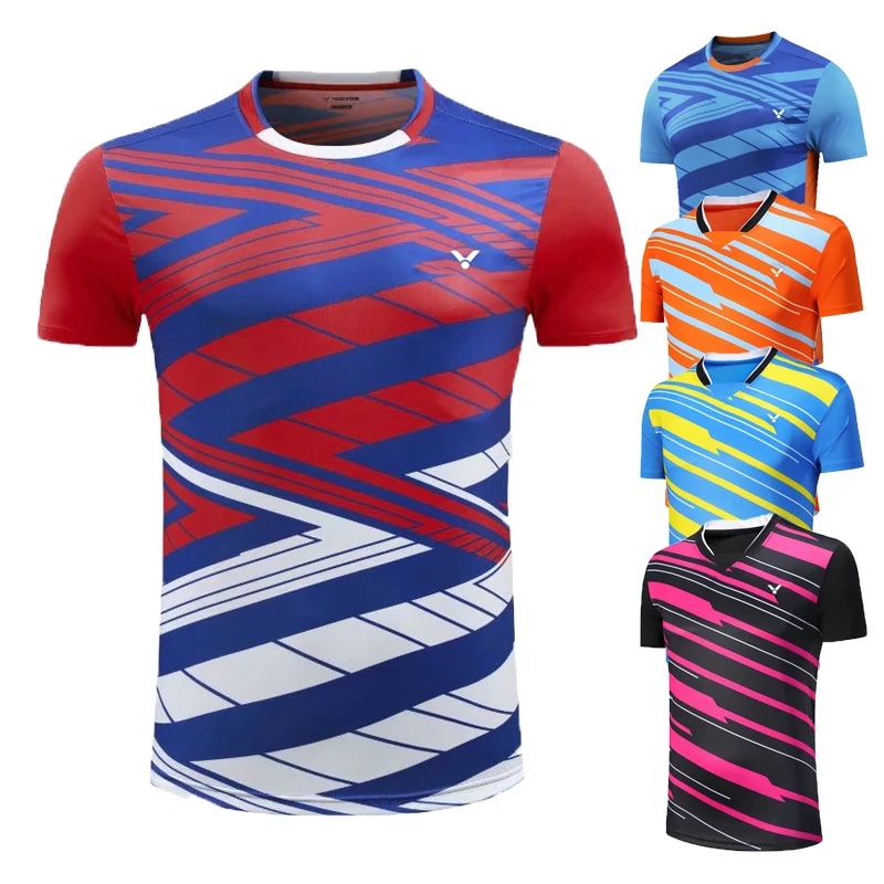 

Униформа для бадминтона Victor, мужская и женская футболка с коротким рукавом для пары, рубашка для настольного тенниса, тренировочная униформ...