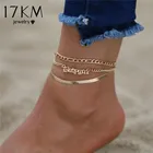 Браслеты-анклеты женские золотистые с буквенным принтом, модные пляжные украшения под змеиную цепочку, ножные аксессуары, 17KM